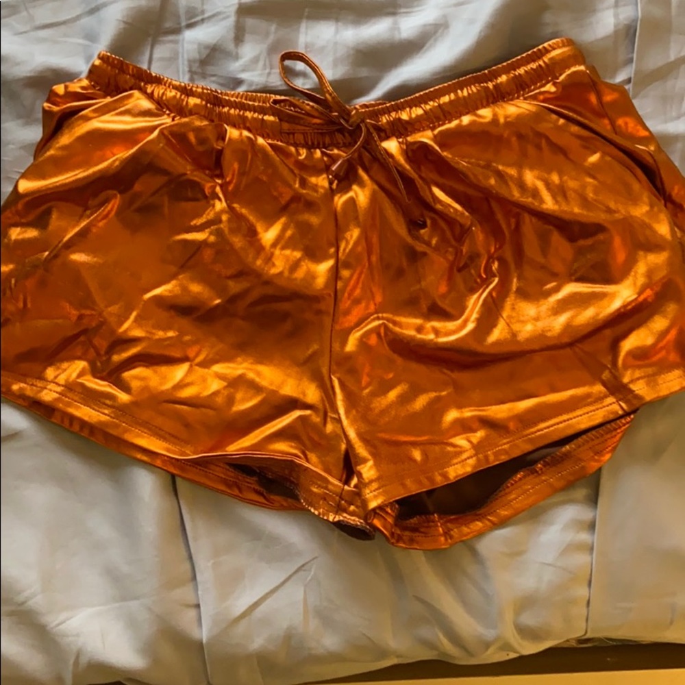 Metallic orange shorts with drawstring